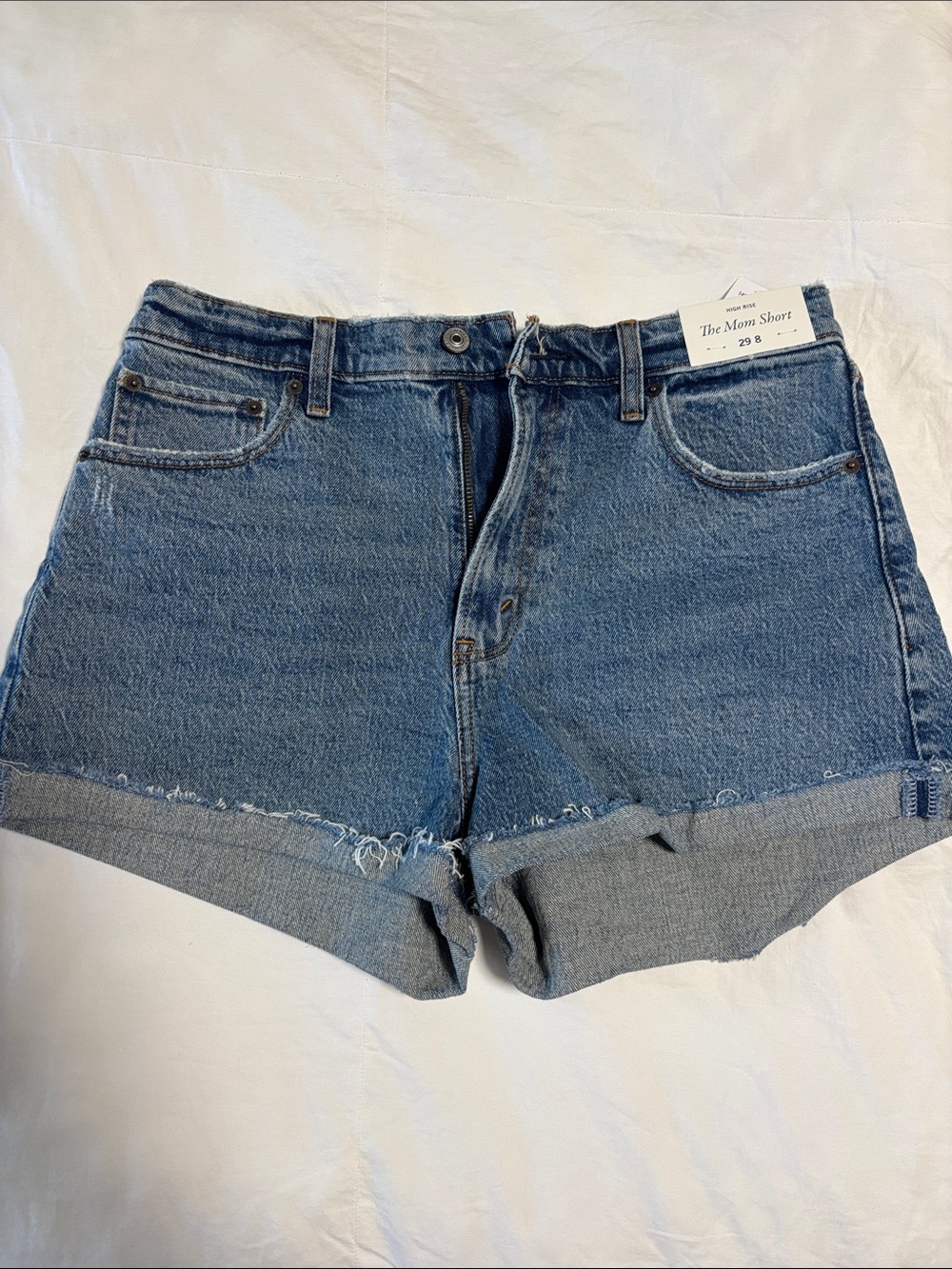 Abercrombie & Fitch Medium Blue Rolled-Hem Mom Shorts